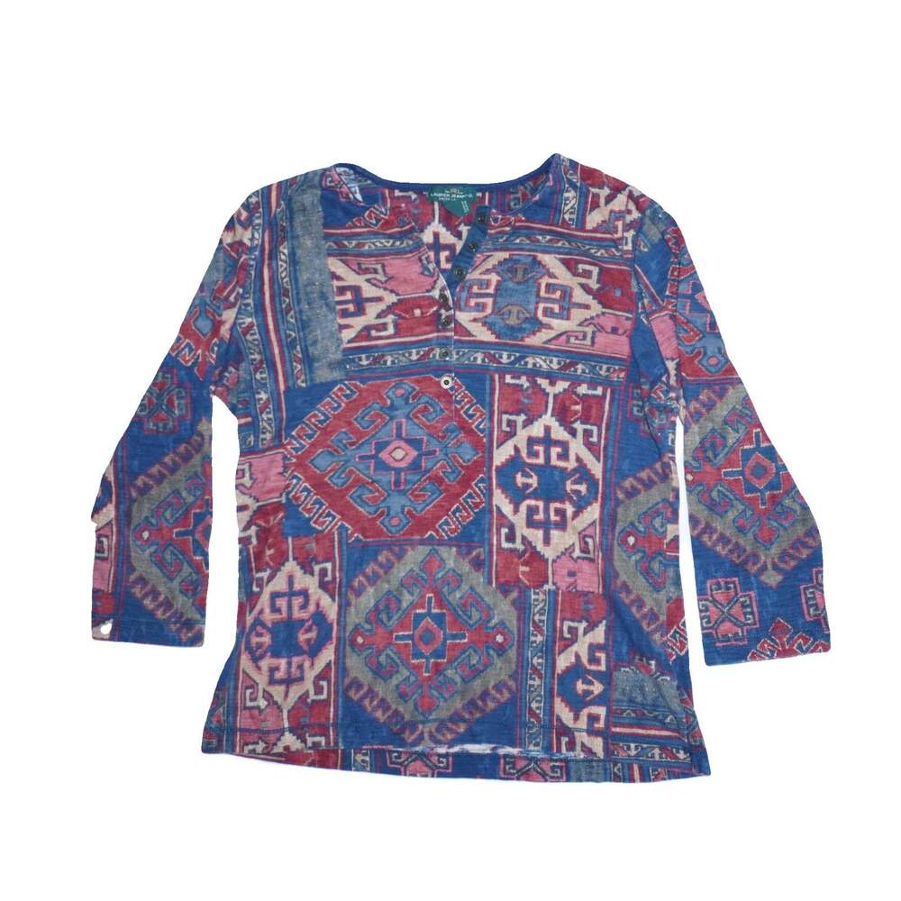 Ralph Lauren Jeans womens southwestern Aztec style multicolor top shirt blouse L